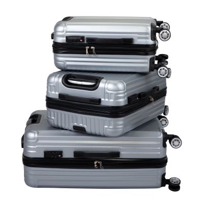 竖条纹行李箱三件套-银色