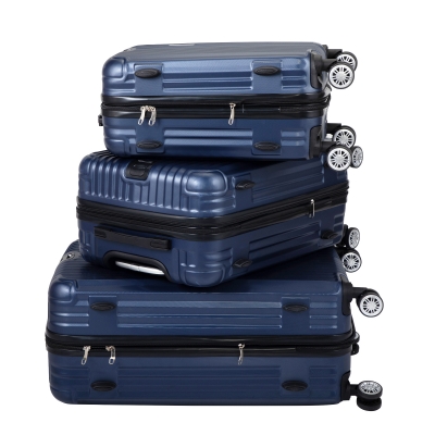竖条纹行李箱三件套-蓝色